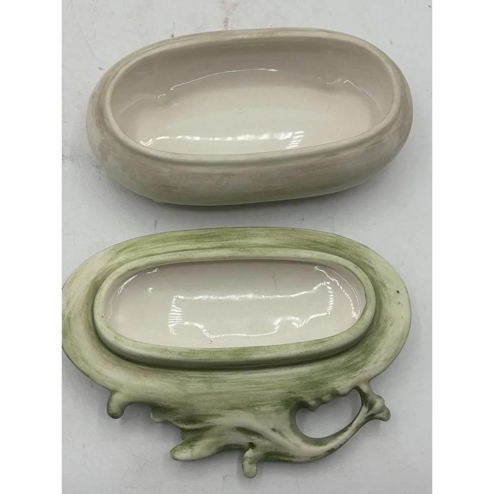 Vintage Art Nouveau Style Ceramic Covered Trinket‎ Box Floral Vanity Jewelry